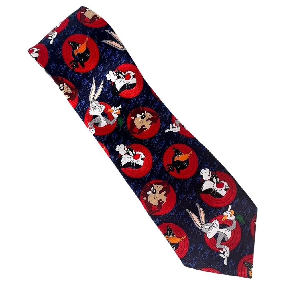 1999 Looney Tunes Character Tie Bugs Bunny Tasmanian Devil  Blue Polyester Korea